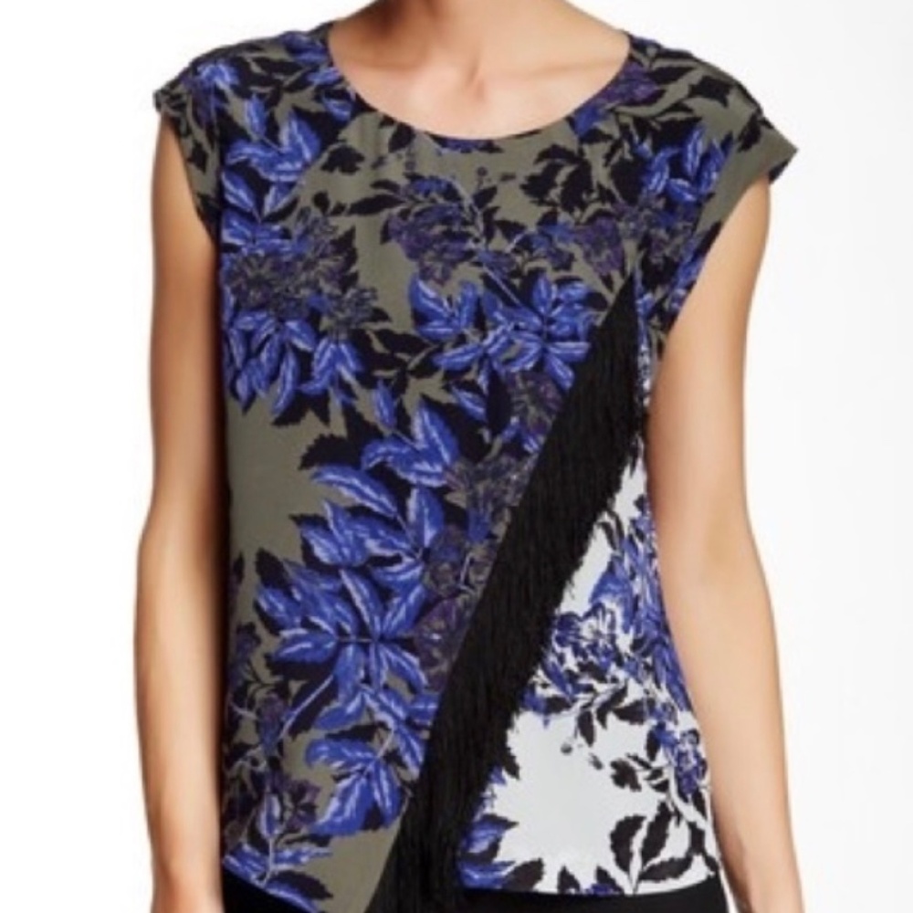 Rebecca Taylor Silk Flame Fringe Floral Top Size 4